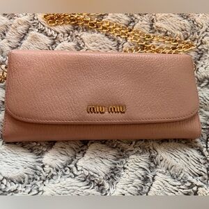 Miu Miu Pink Leather Wallet with Gold Chain